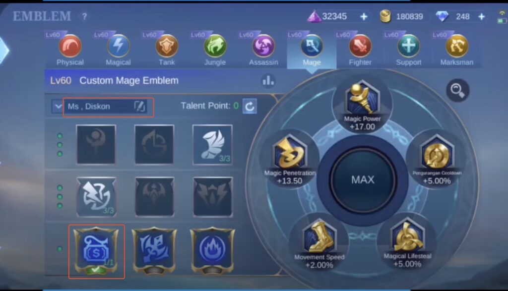 Emblem Mage Mobile Legends demage 