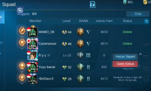 nama Squad ML